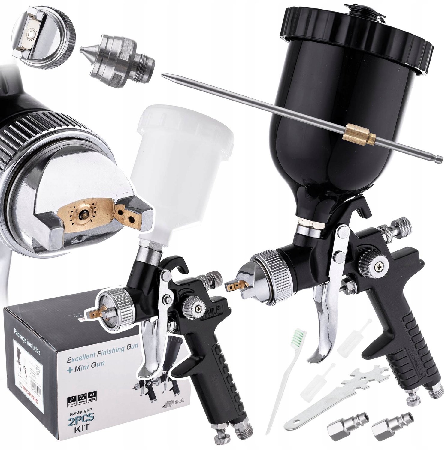 Merkloos HVLP Verfspuitpistool Set - 1.4/1.7/0.8mm, 600/125ml