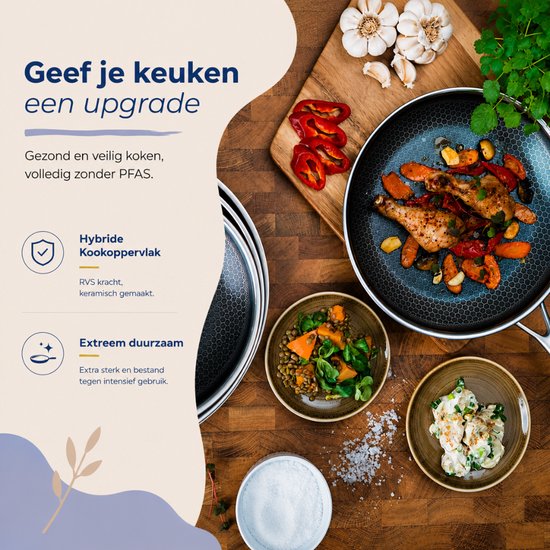 Hybride koppelervlak met RVS en keramisch, voor gezonde en veilige kookervaring. Extreem duurzaam.