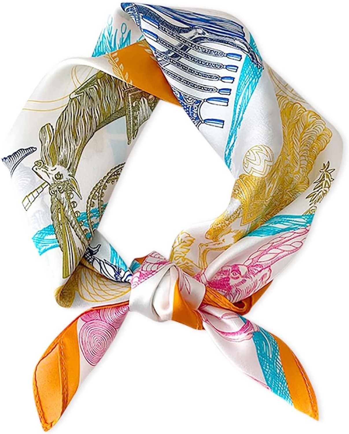 Zijde Sjaal voor Vrouwen met Abstracte Kunst en Dierlijke Print - Lichtgewicht en Zacht, Perfect als Accessoire of Hoofdband, Oranje Dieren, One Size