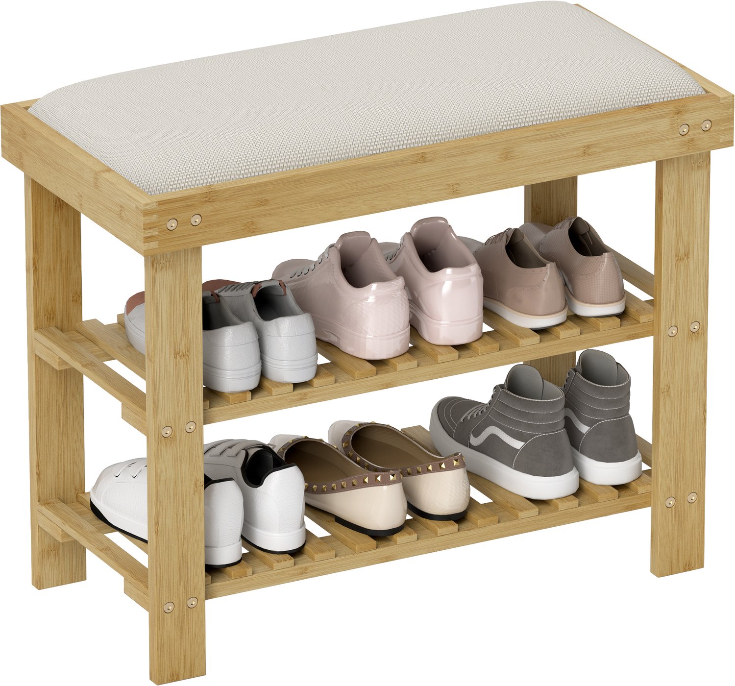 HOMCOM Bamboe Schoenenbank - 60x29x49cm - Crème