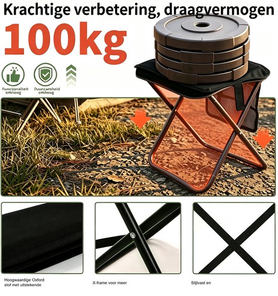 1x Ultralichte Campingstoel - Vouwstoel met Opbergtas en Schouderband - 510 g - 600D Oxford - max. 120 kg - voor Camping, Vissen en BBQ — afbeelding 4