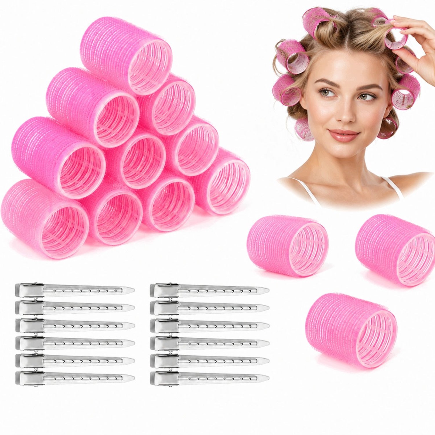 24x Grote Haarrollers met Clips 48mm - Zonder Hitte voor Volume & Krullen