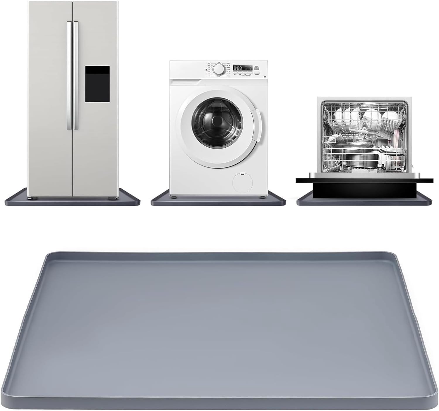 Beschermmat van siliconen voor wasmachine en koelkast, 60 x 60 cm, waterdichte anti-trillingsmat voor stabiliteit en bescherming van apparaten