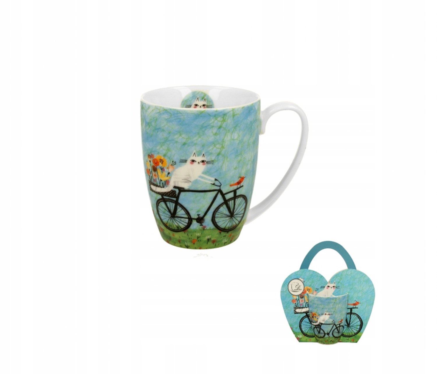 Duo Mok 'Kattenwereld - Fiets' 350ml, New Bone China, Vaatwasser & Magnetron