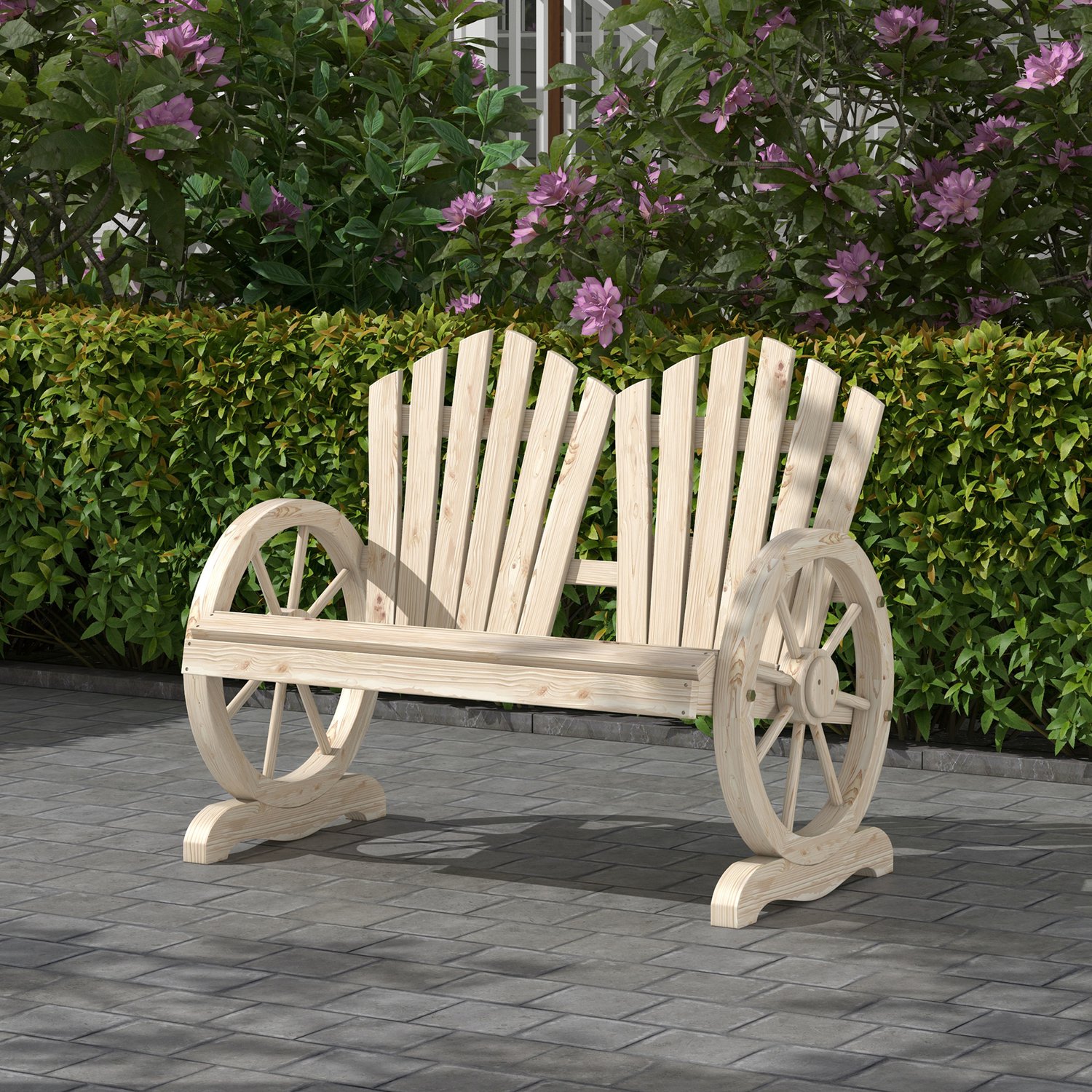 WUVRIE - 2-zits tuinbank 108 x 66 x 95 cm - Met armleuningen en gebogen rugleuning - Naturel