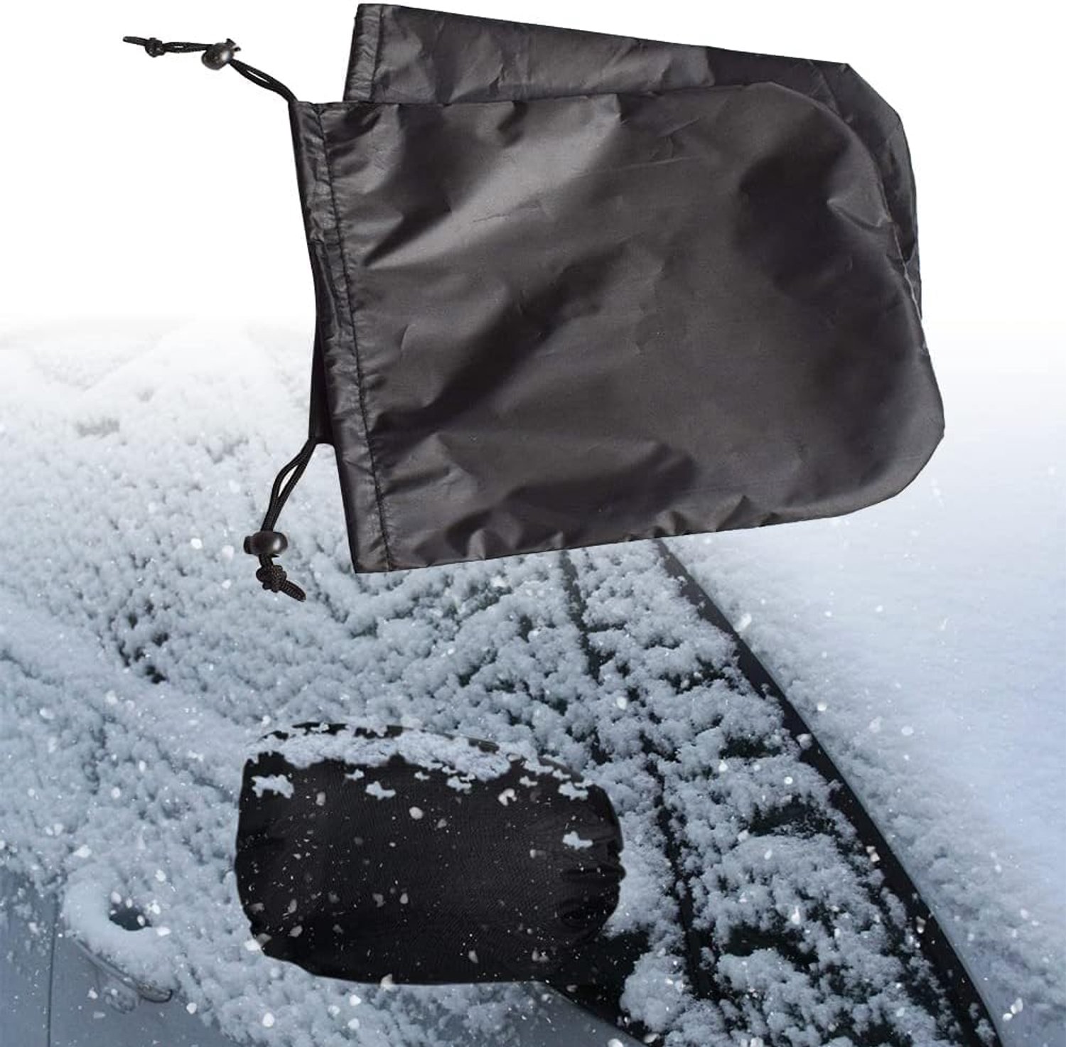 Famanu - Auto zijspiegel beschermhoes - Bescherming tegen sneeuw en vorst - Duurzaam polyester - Zwart 1 stuk