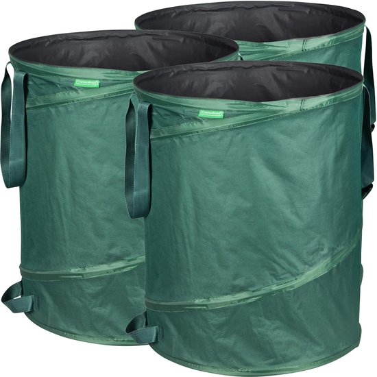 Famanu - Pop-up tuinzak 160 l - Ruimtesparend en zelfstaand - Robuust polyester Oxford 600D - Groen 3 stuks