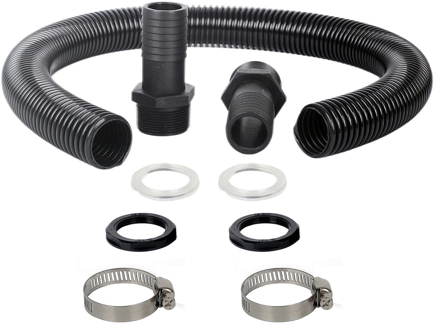 Famanu - Waterconnector Pipe Link Kit - Eenvoudig aansluiten van regentonnen - Flexibele 1 m slang en fittingen - Zwart 1 stuk