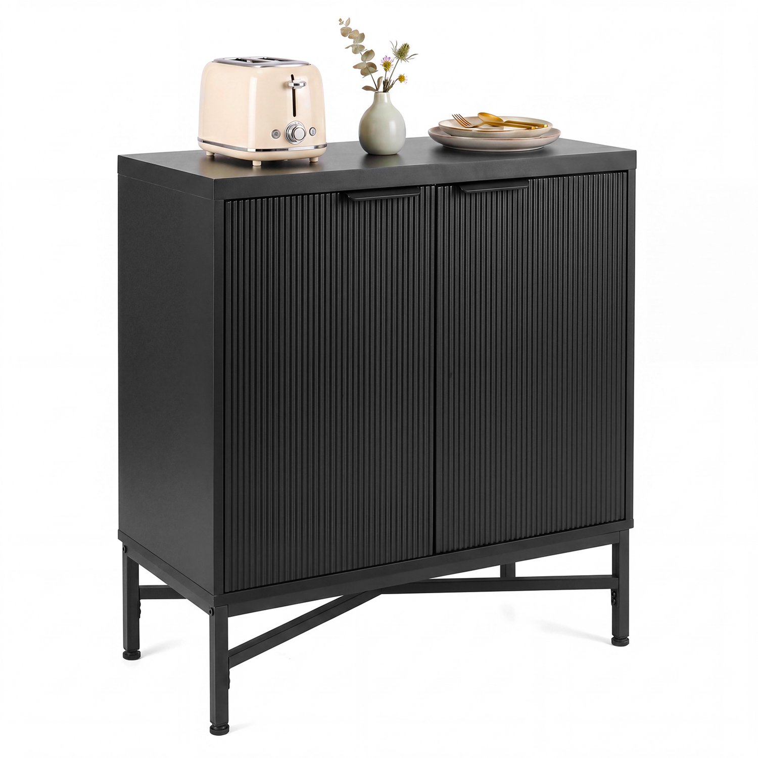 COSTWAY Dressoir hout, commode met 2 deuren, 71 x 35 x 82 cm (zwart)