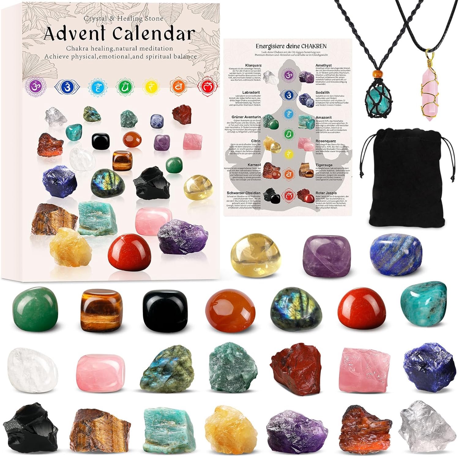 Adventskalender 2026 - 24 Edelstenen - Mineralen - Stenen - Kerstmis cadeau - Kerstmis aftellen - Verrassingen - kerstadventskalender - Adventskalender voor Meisjes Jongens Geologie Liefhebbers - Kerstkalender - TENGYIF®