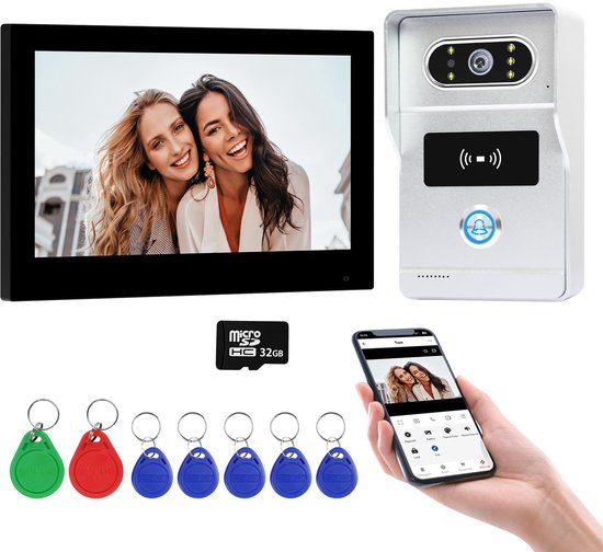 Video Deurbelset 2-draads WiFi - 7 Inch Touchscreen - 1080p HD Camera - Wit Zwart - Voor Buiten - Intercom Systeem — afbeelding 2