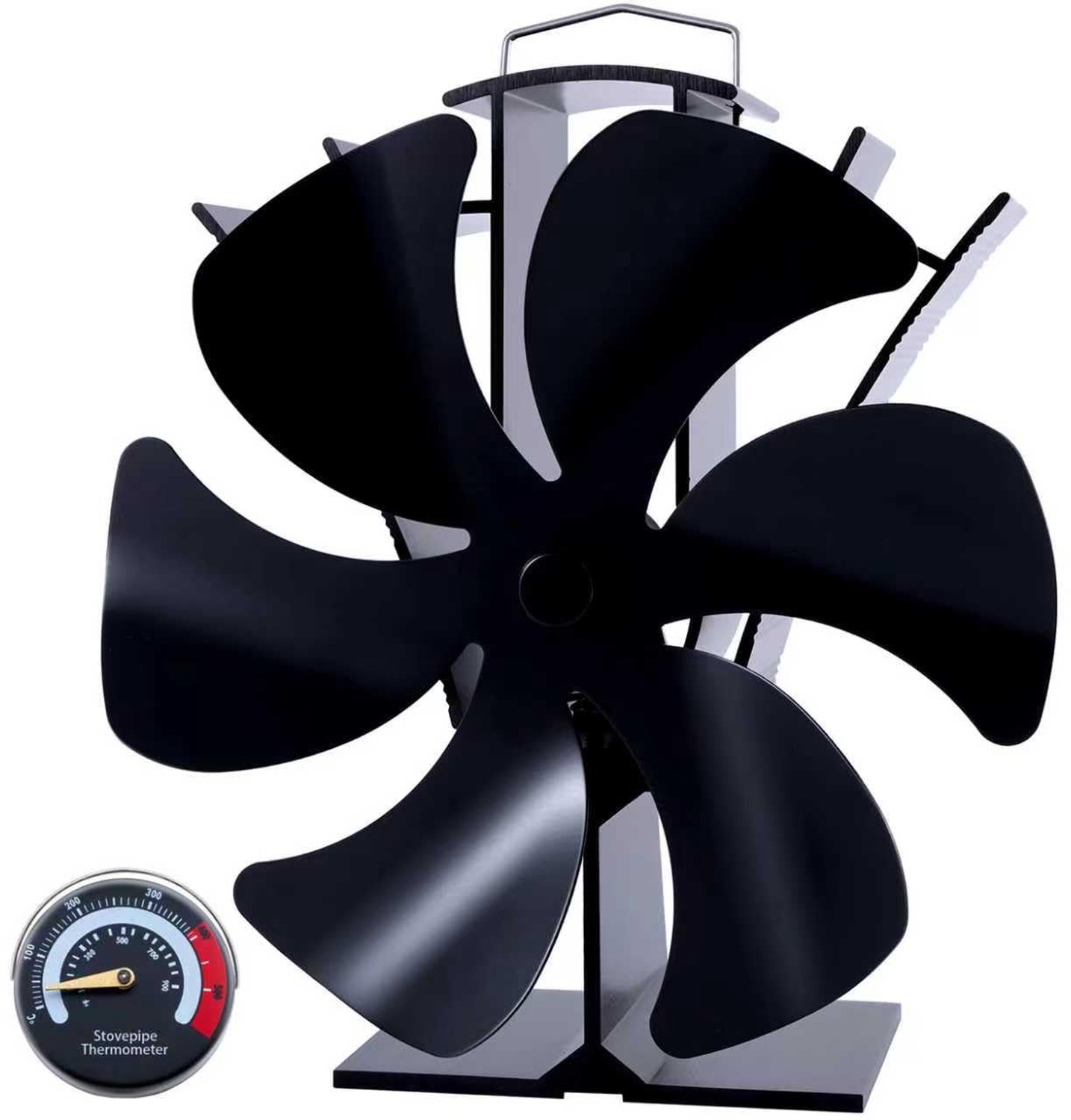 Houtkachelventilator - 6 messen - Zwart