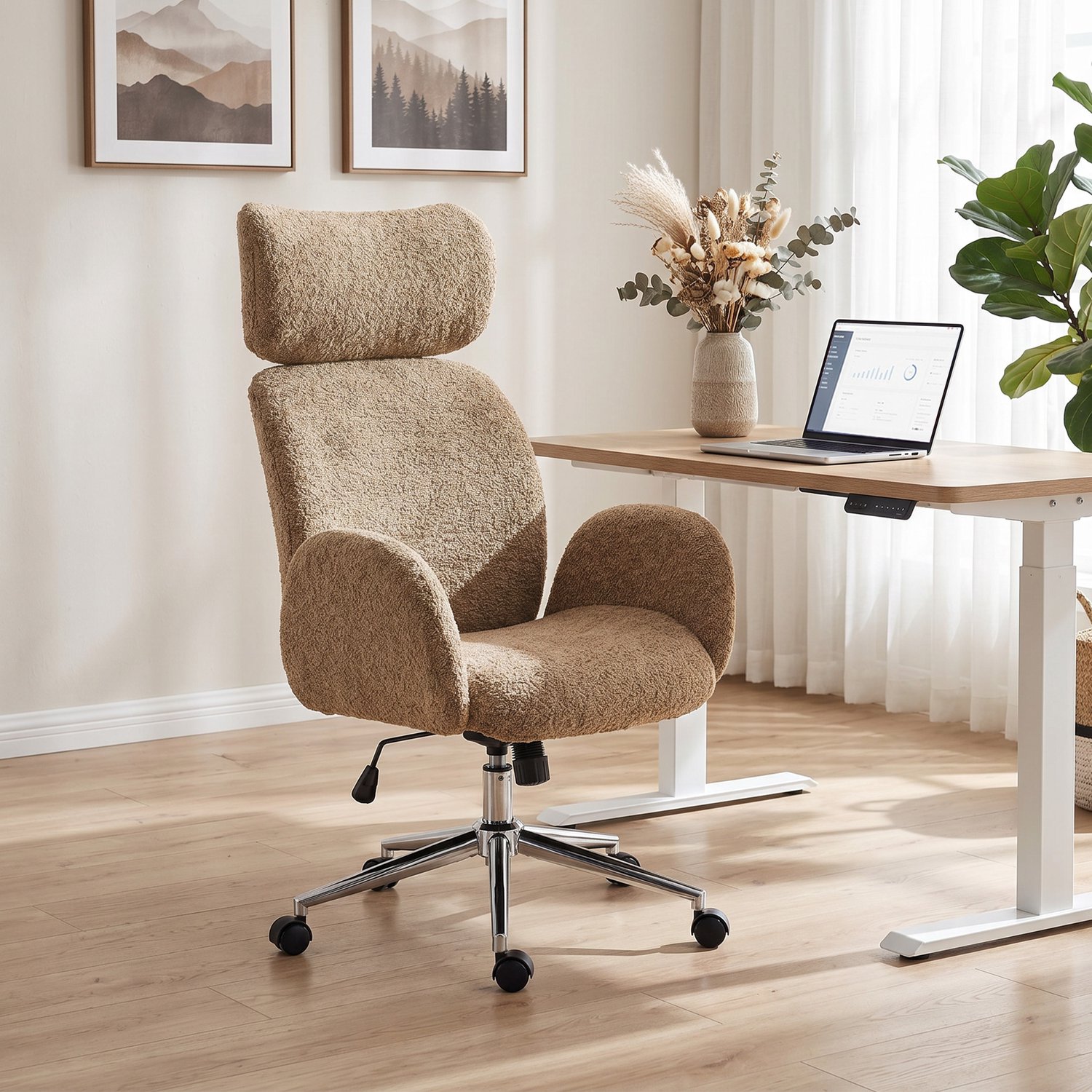 Homona Ergonomische bureaustoel met hoofdsteun - In hoogte verstelbaar - Met kantelfunctie - 65 x 75 x 115-123 cm - Bruin