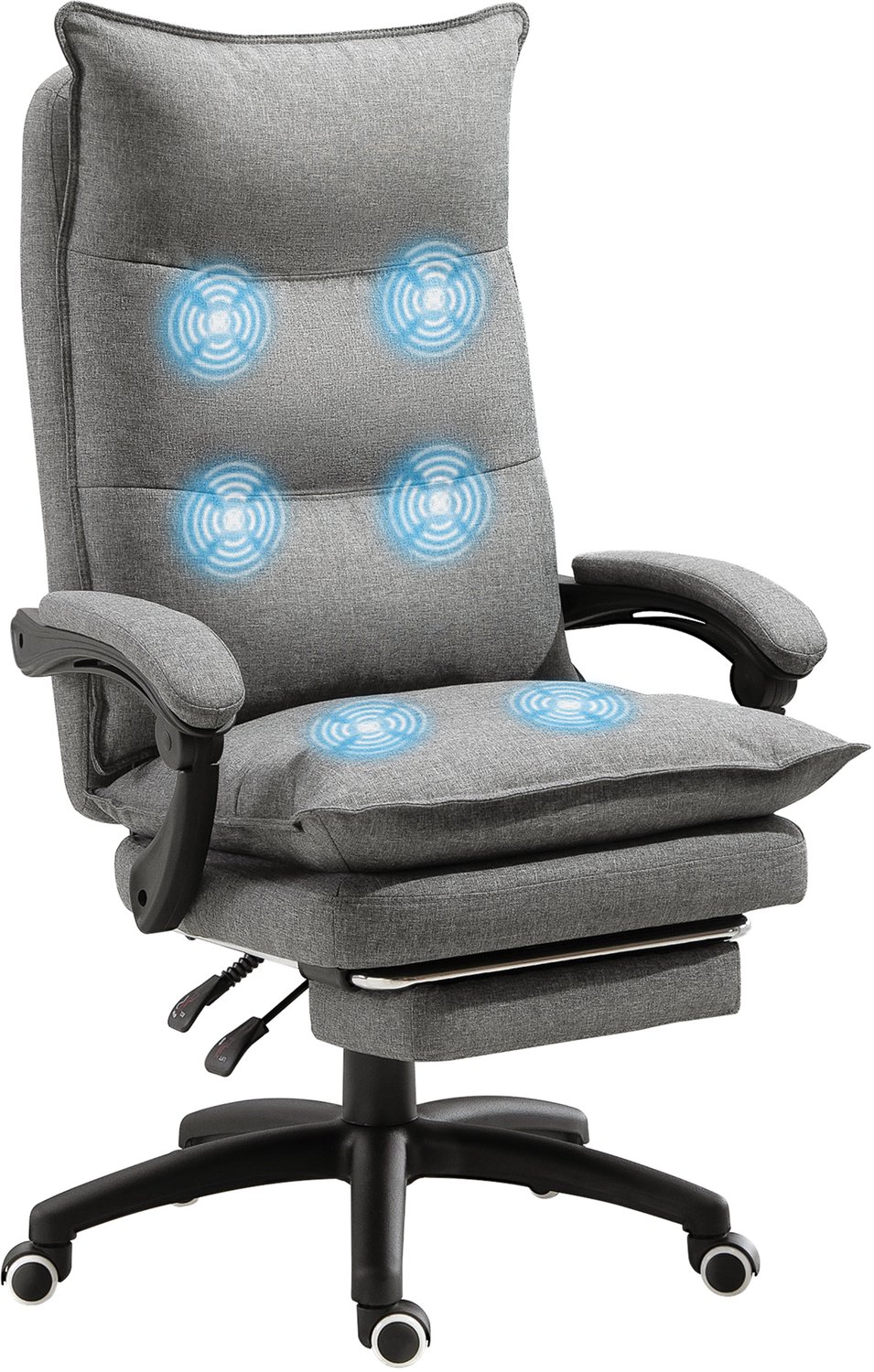 Vinona Massagebureaustoel - 6-punts vibratiemassage - Met voetensteun - In hoogte verstelbaar - Polyester - 70 x 62 x 120-130 cm - Grijs