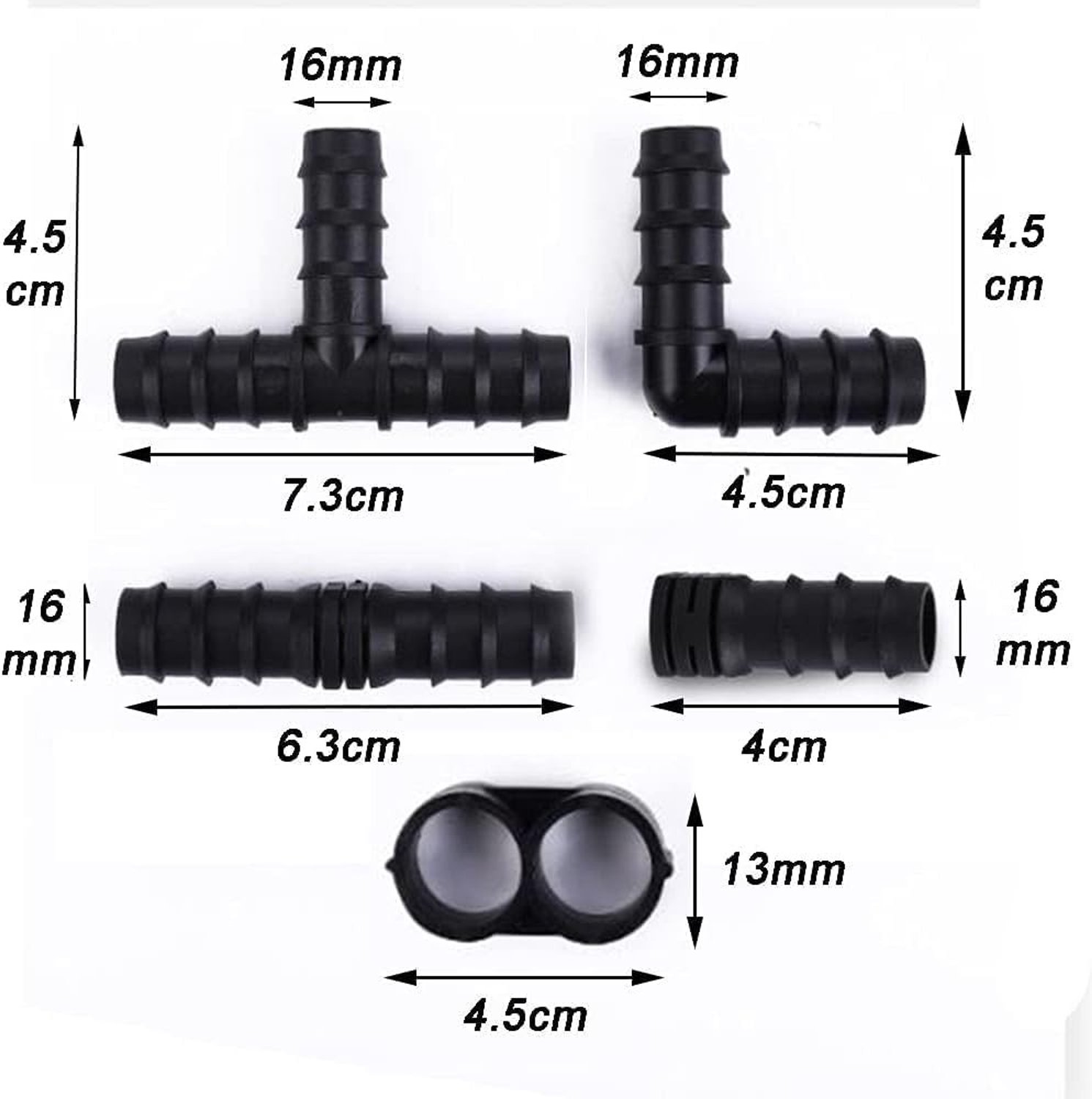 20 Stuks Slangverbinders voor 16mm Irrigatiesysteem, Tuin Slang Koppelingen voor Druppelirrigatie, Eindkappen en Spuitmonden