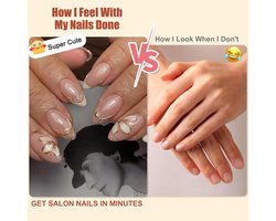 24 stuks kunstnagels - amandel - medium - nude - roze - Franse kunstnagels - 3D-bloemen - goud - glitter - om op te plakken - 12 maten - voor vrouwen - meisjes - feest en thuis - doe-het-zelf