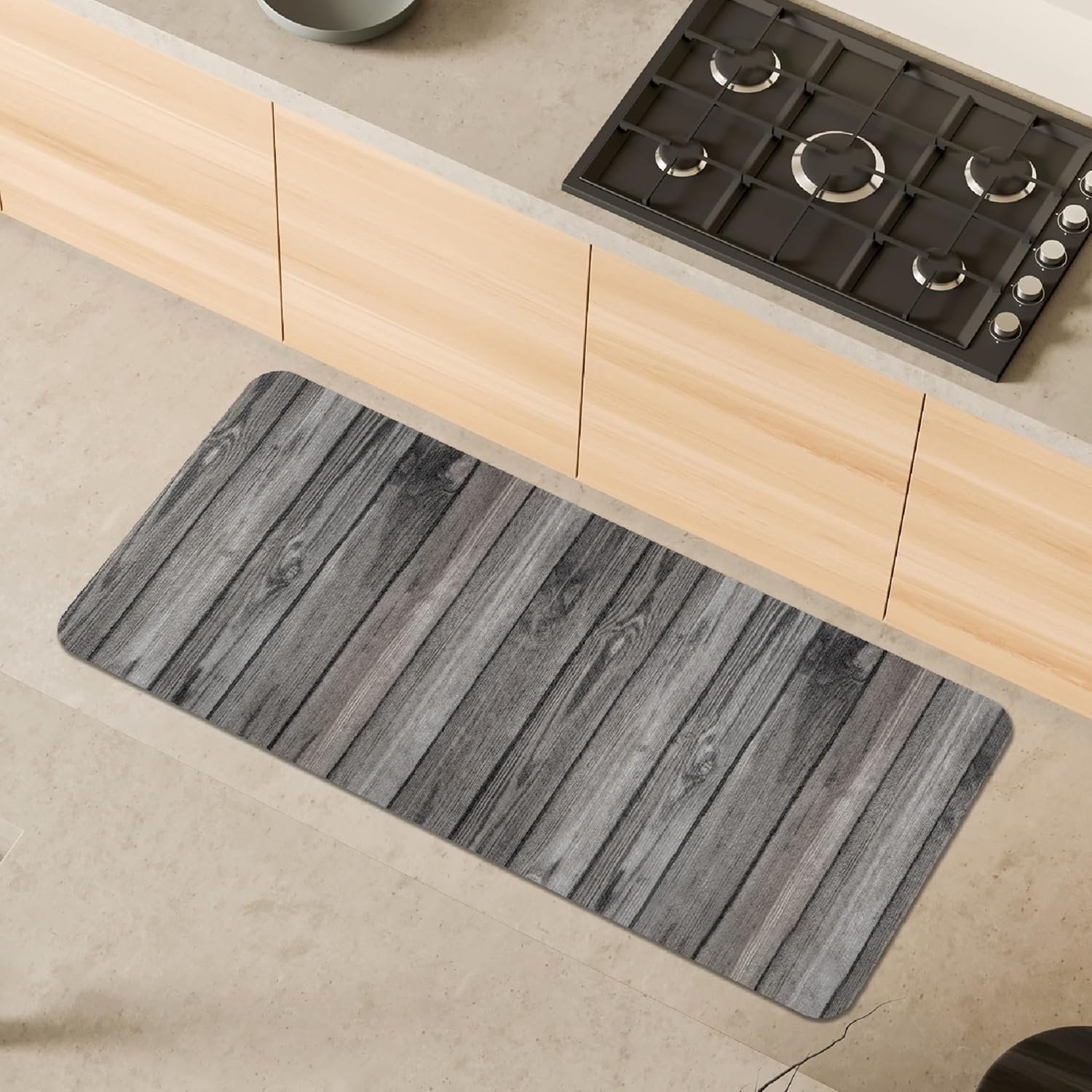 Famanu - Keukenloper 100% PVC - Beschermt vloer tegen vlekken - Duurzaam en eenvoudig te reinigen - Grijs 55 x 130 cm