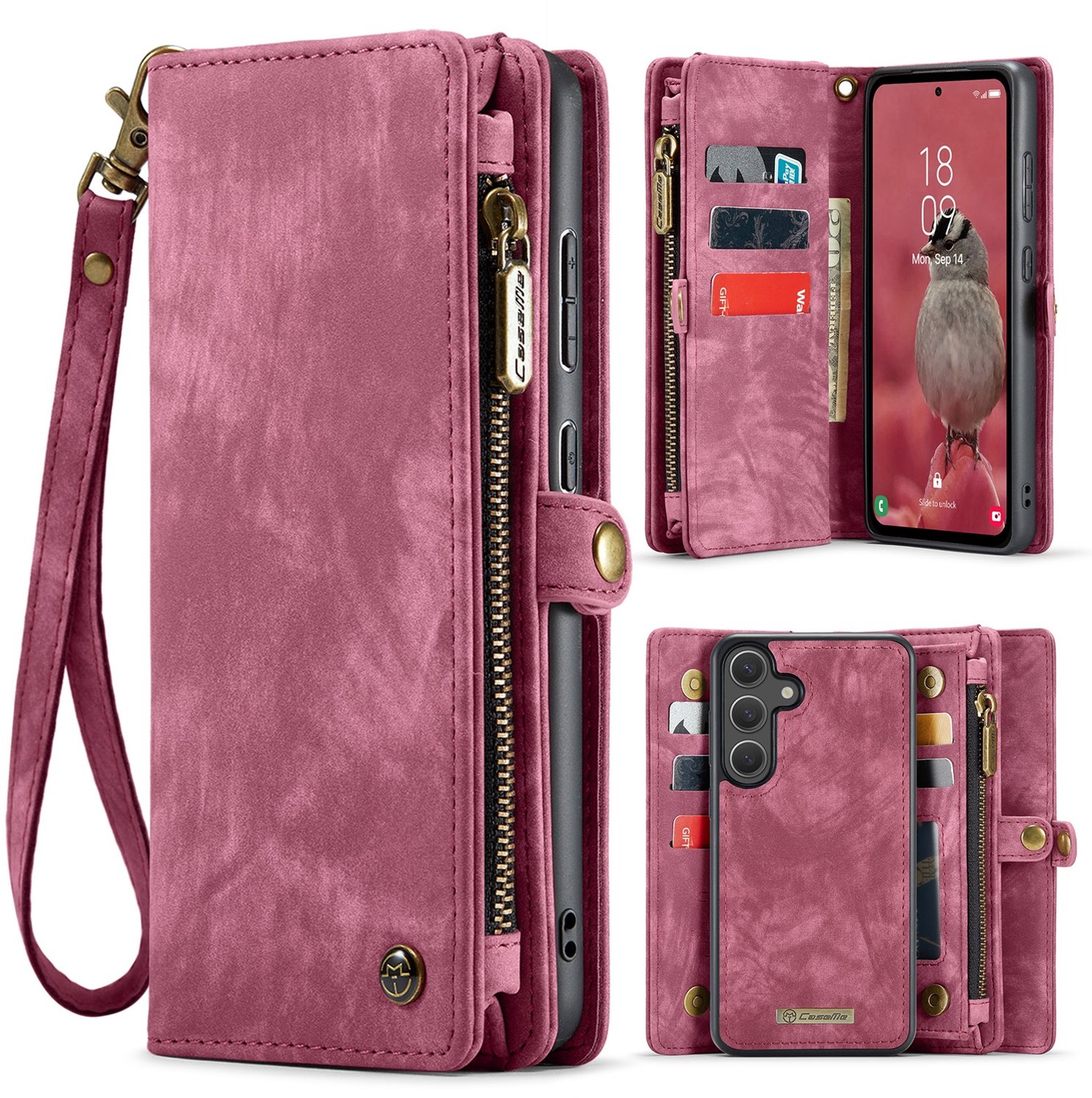 CaseMe Hoesje - Geschikt voor Samsung Galaxy S26 FE Hoesje - CaseMe 008 2-in-1 Book Case & Back Cover met Portemonnee - Pink