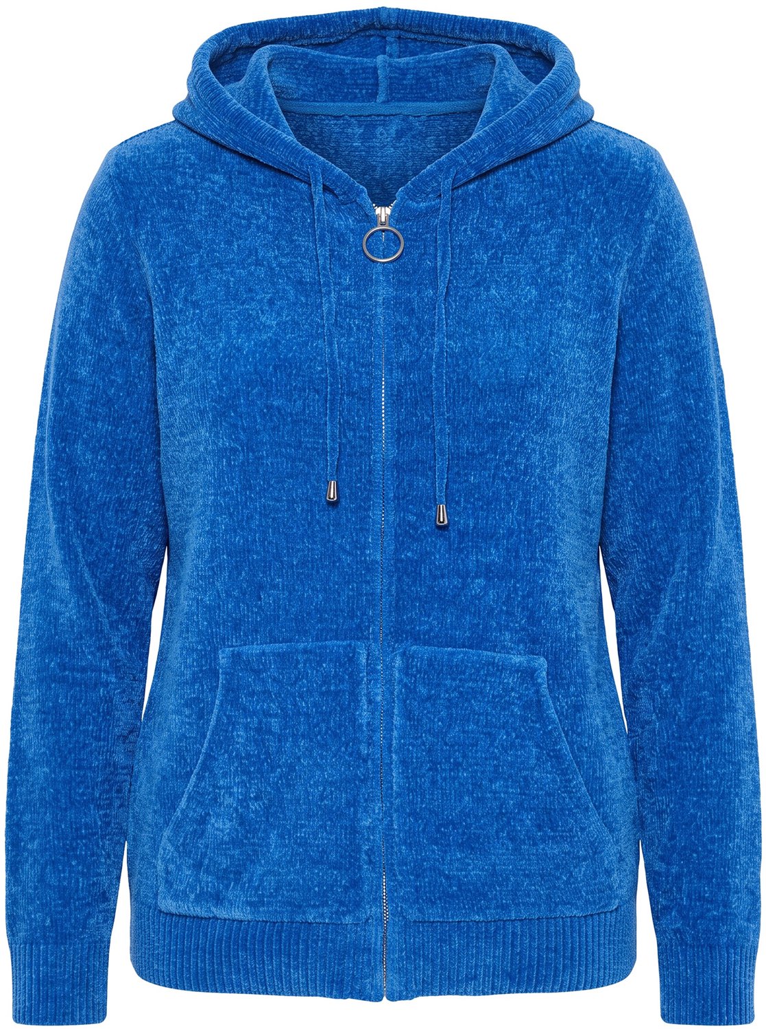 Ulla Popken - Dames - Vest chenille capuchon lange mouwen - Pauwenblauw - Maat 50+