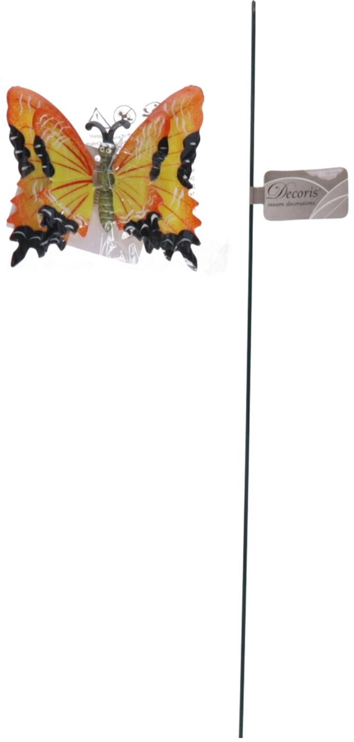 Decoris tuin deco vlinder op stok - 3x - geel - metaal - 12 x 70 cm - dieren decoraties - bewegend