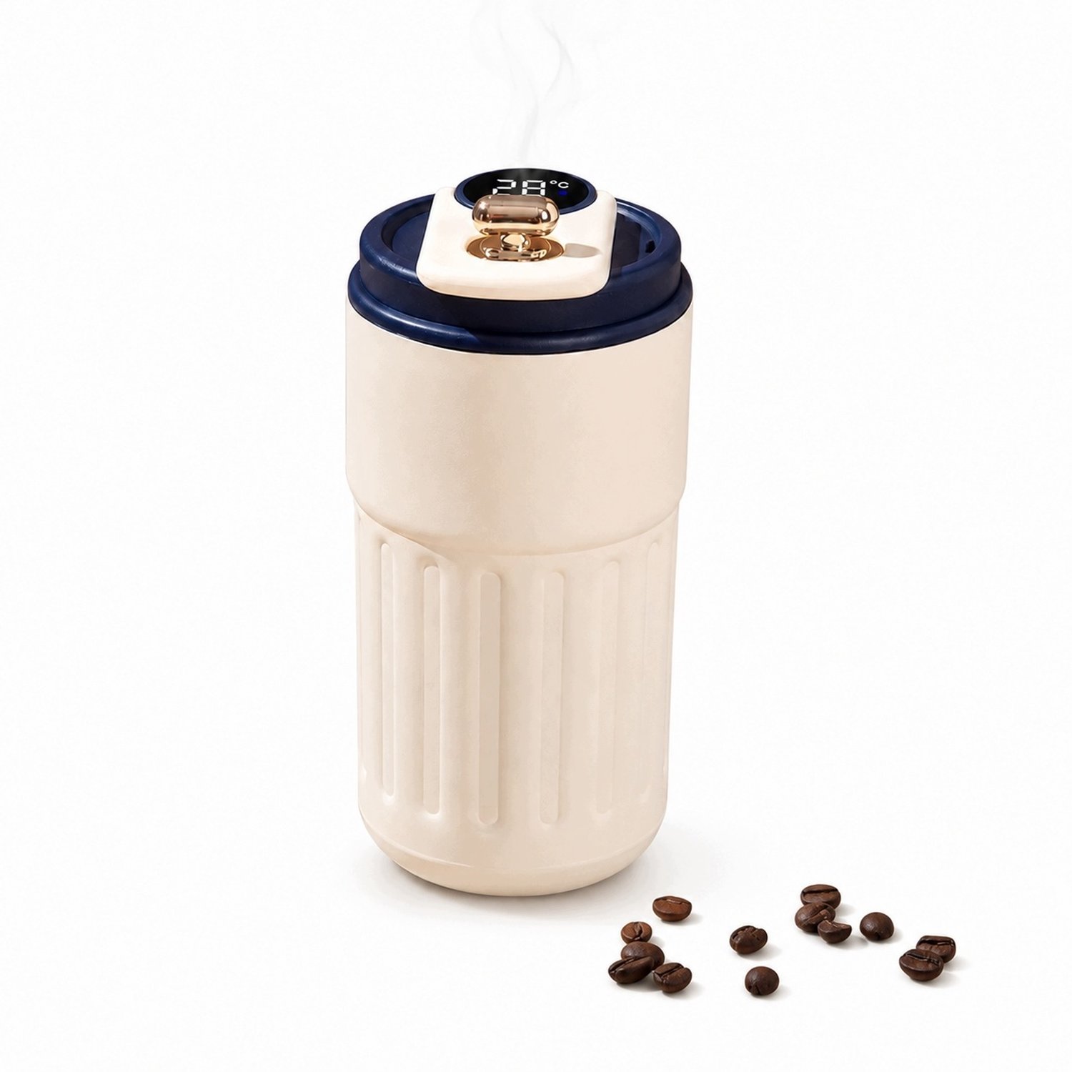 Slimme Thermosbeker met LED Display - 500ml - Blauw/Crème