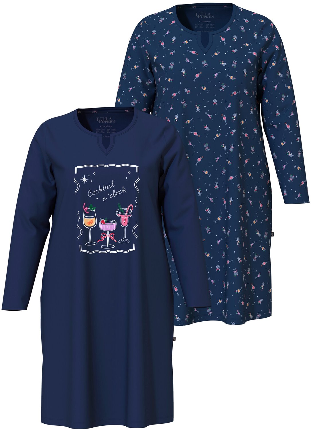 Ulla Popken - Dames - Bigshirts set van 2 cocktail tuniekhals lange mouwen - Nachtblauw - Maat 54+