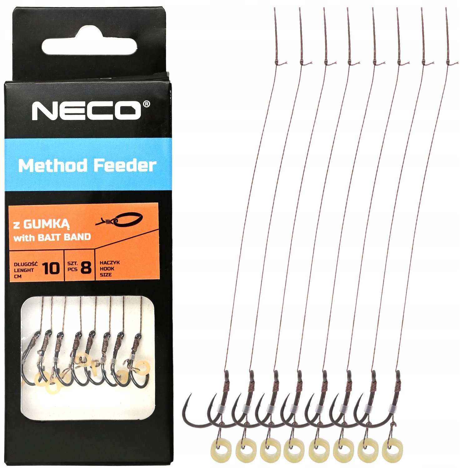 Kant- en haaklijnen voor Method Feeder, maat 8, met lus, 10cm, 8 stuks