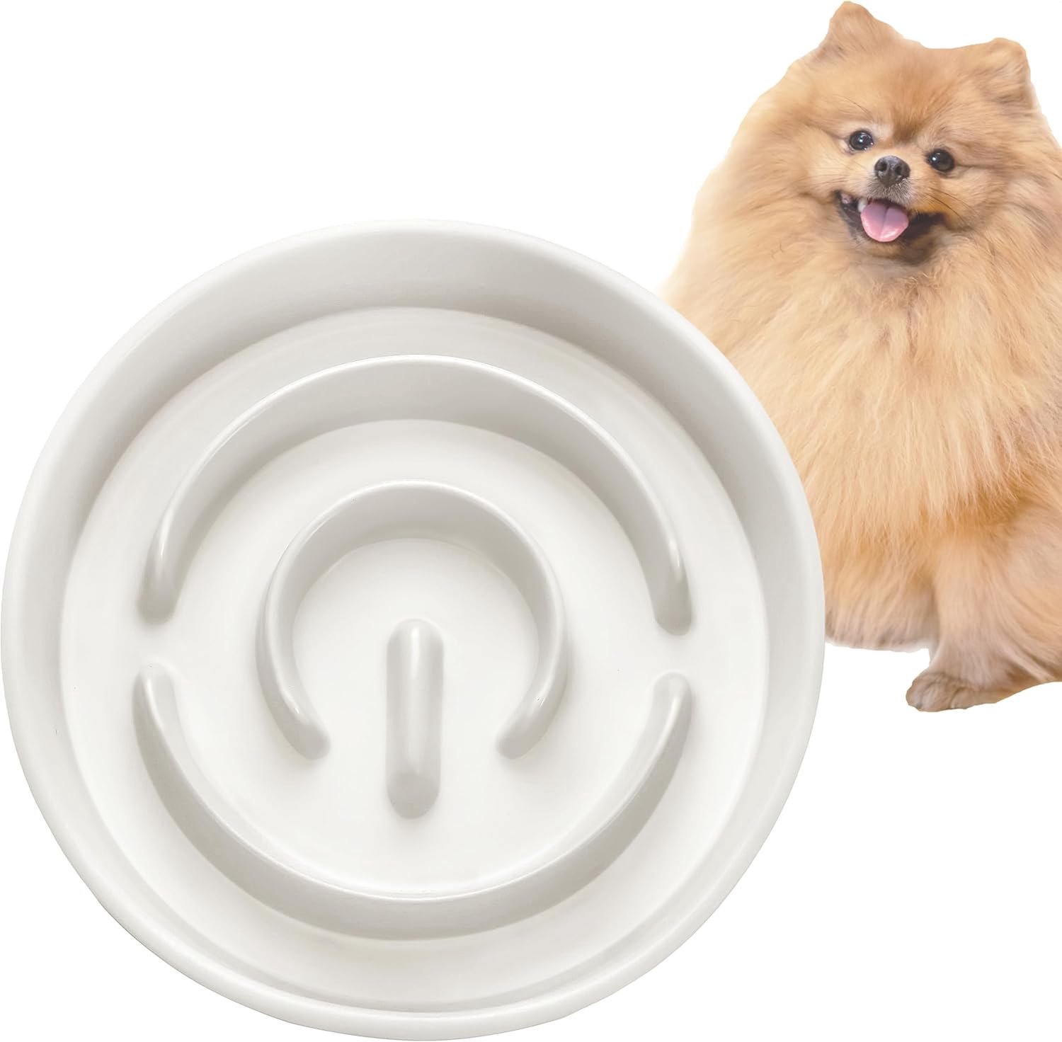 Famanu - Keramische slow-feeder-hondenbakken voor kleine rassen, anti-schrokbak voor katten en kleine honden, langzame voeding voor honden klein, Ø 16 cm, 400 ml, ivoorwit 1