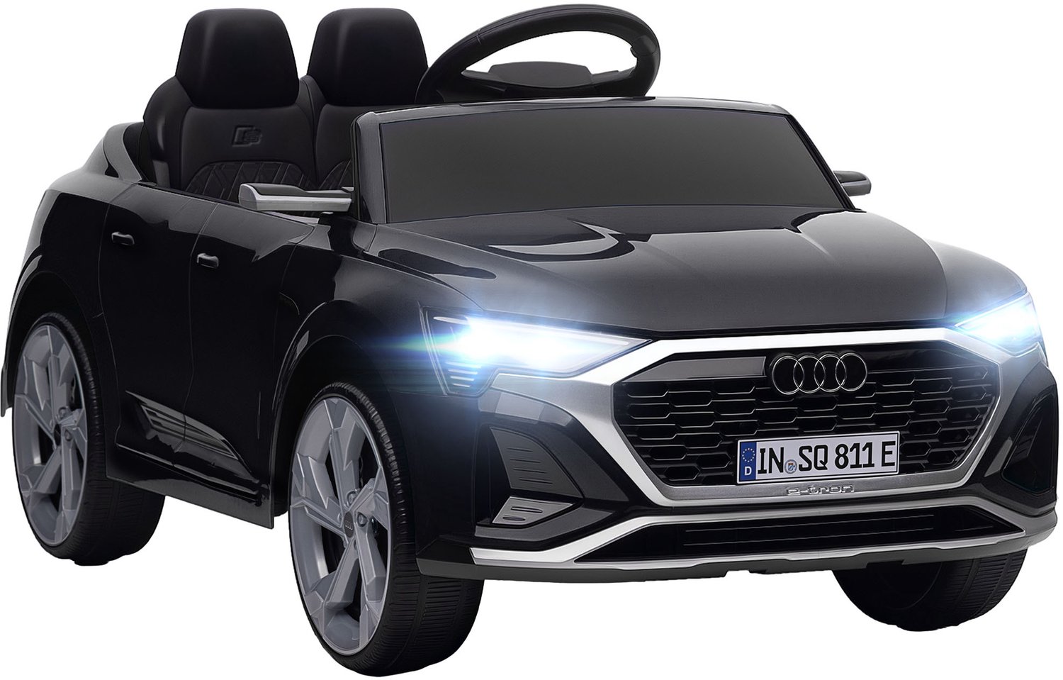 Playon Elektrische kinderauto Audi Q8 - Met afstandsbediening en ledverlichting en muziek - Met vierwielvering - 98 x 49,5 x 43 cm - Zwart