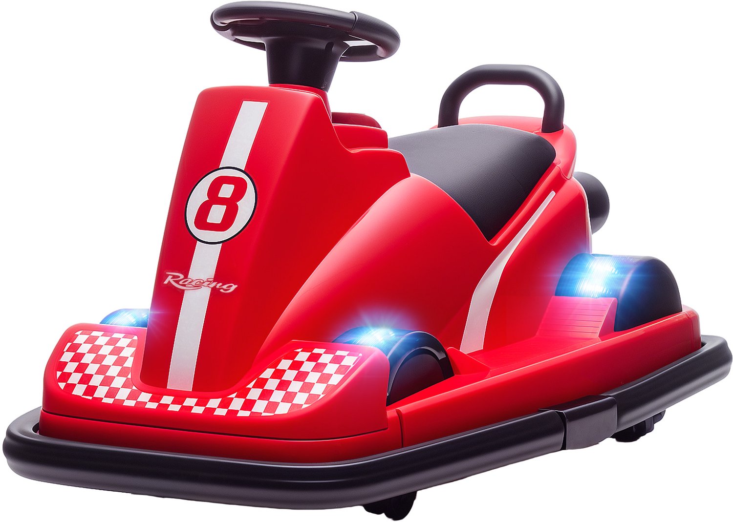 Playon Elektrische botsauto voor kinderen - 360° draaibaar - Met ledverlichting en muziek en beschermende stootrand - 74 x 53 x 48 cm - Rood