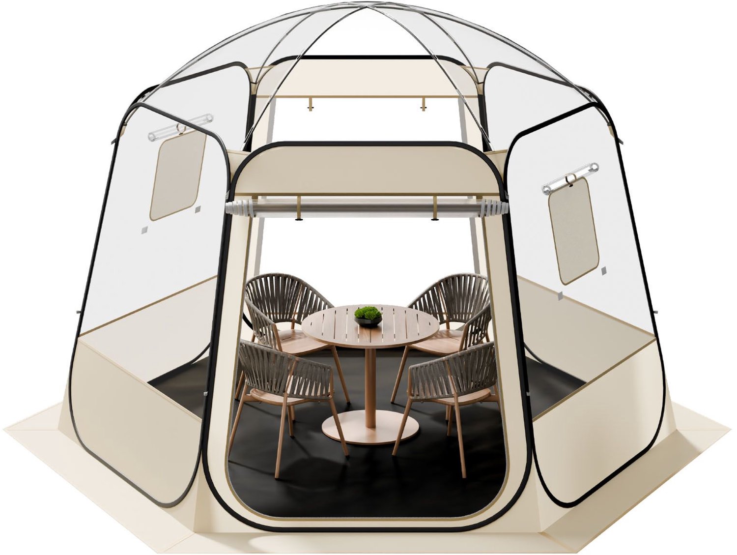 Opklapbare bubbeltent- 3-05 x 2-75 m- waterdicht en UV-bestendig- transparante campingtent- tuintent met ramen- koepelvormig ontwerp- 540° panoramisch uitzicht- voor 4-8 personen- terras- achtertuin