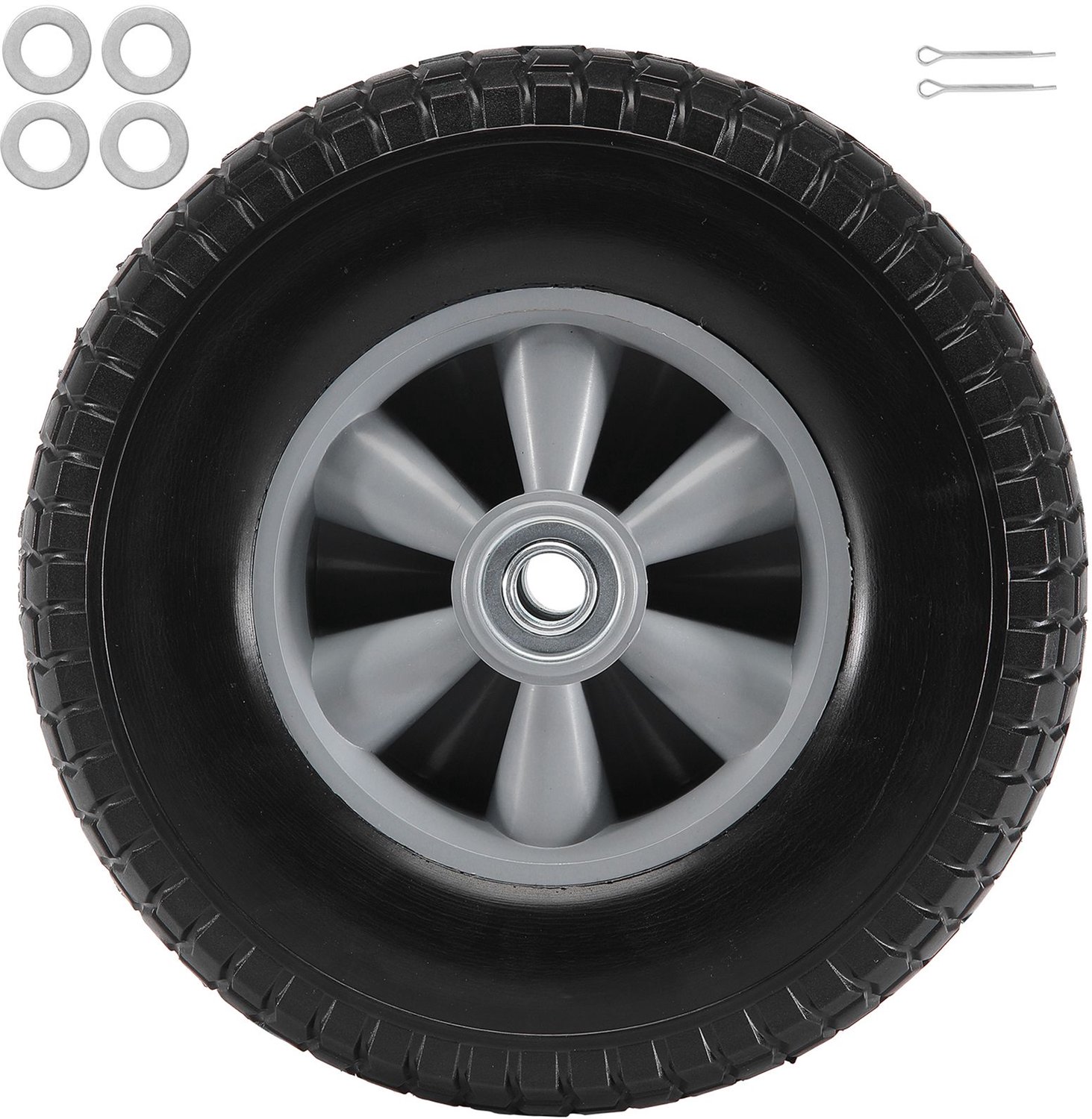 Massief PU Run-Flat Bandwiel- 25-4 cm- 2 stuks- 81-6 kg dynamische belasting- 99-8 kg statische belasting- lekvrije tubeless banden en wielen voor steekwagens- transportkarren- steekwagens- tuinaanhangers en diverse andere karren.