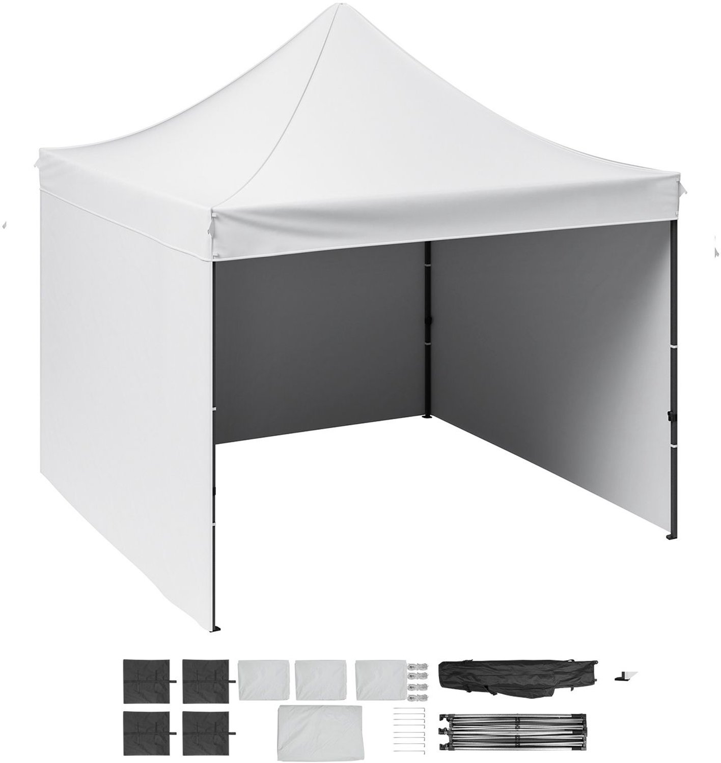 Opklapbare partytent/paviljoentent 304-8 x 304-8 cm met zijwanden en draagtas- wit