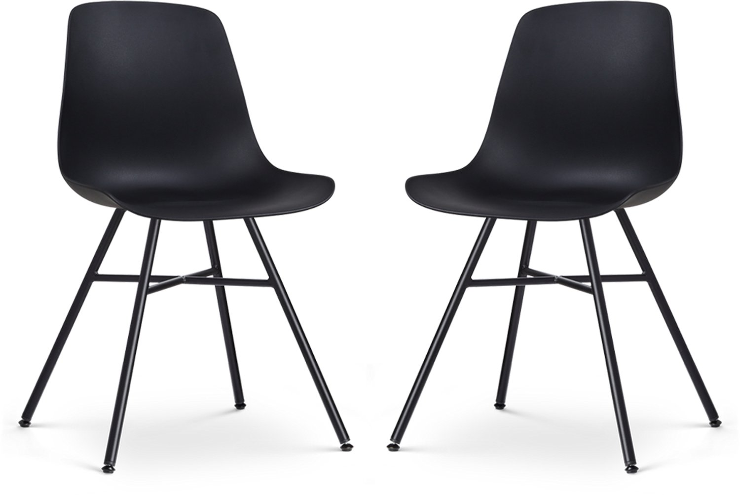 Nolon Noa-Pip Eetkamerstoelen Set van 2 Zwart - Kunststof Zitting - Zwart Metalen Onderstel - Modern - Industrieel Zwart - Zwart onderstel