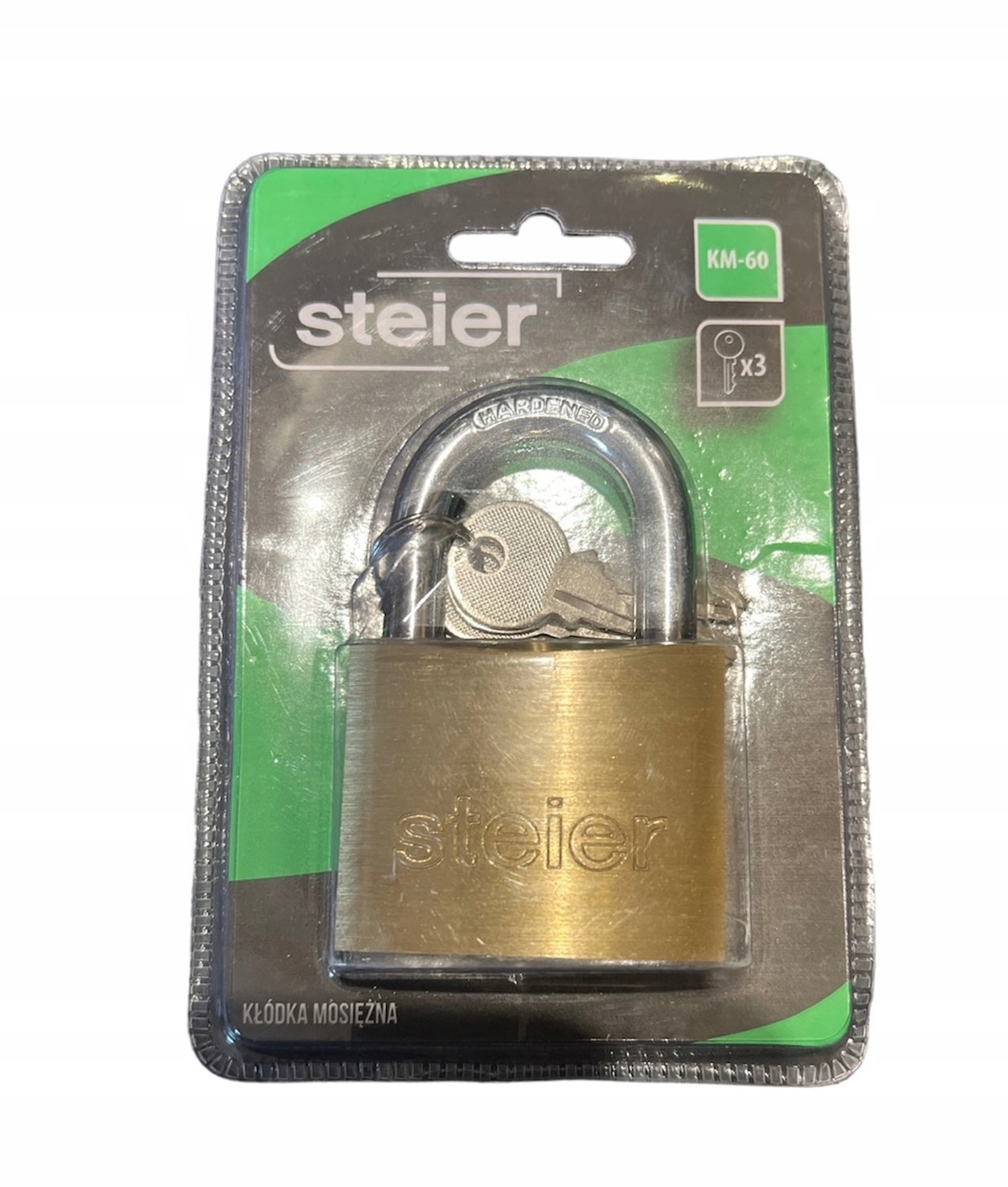 Steier Beugel Sluiting Hangslot met 3 Sleutels, Messing