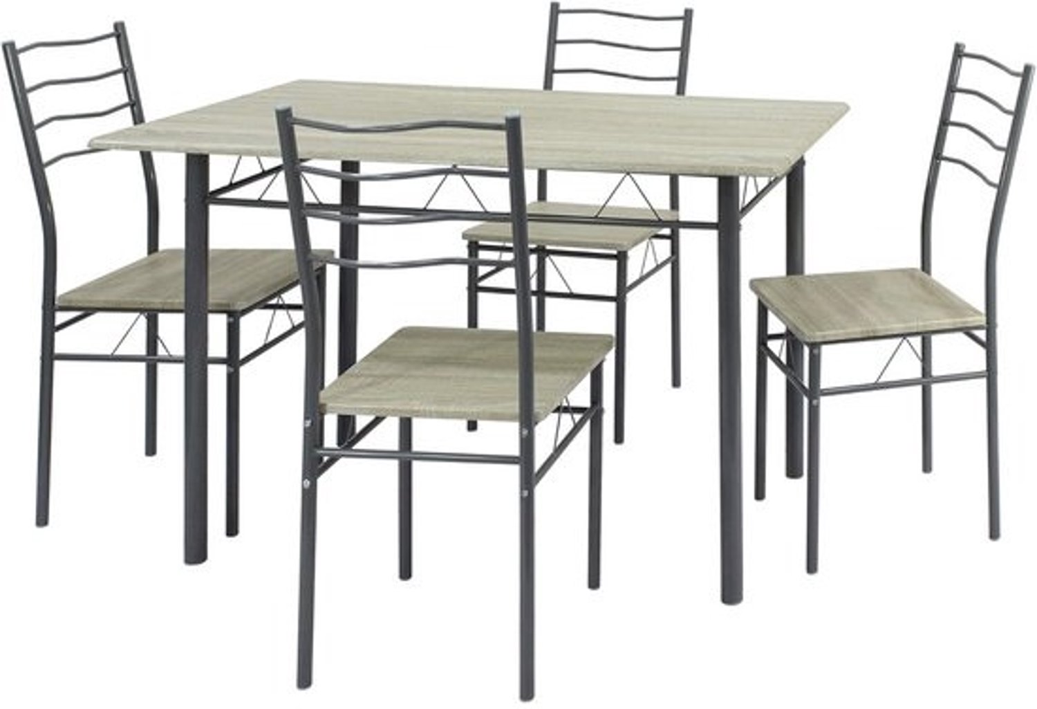 Eettafelset met 4 stoelen - Eiken/grijs - 110x70 cm met metalen frame