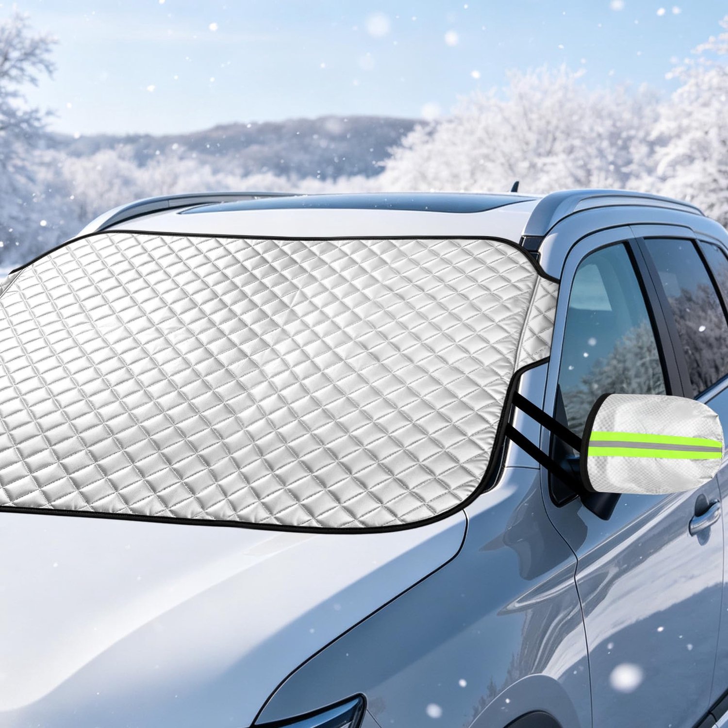 Famanu - Ruitafdekking Winter - Bescherming tegen vorst en sneeuw - Vouwbaar en veelzijdig - Zwart 1 stuk