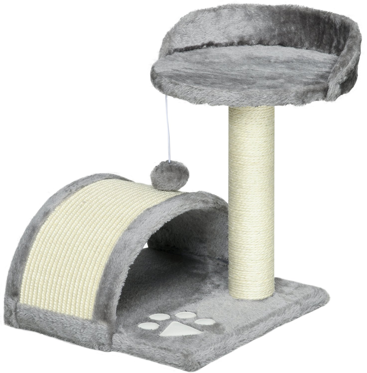 Pawona Krabpaal met kattenhuis - Met speelbal en sisal - 35,5 x 37 x 46 cm - Grijs