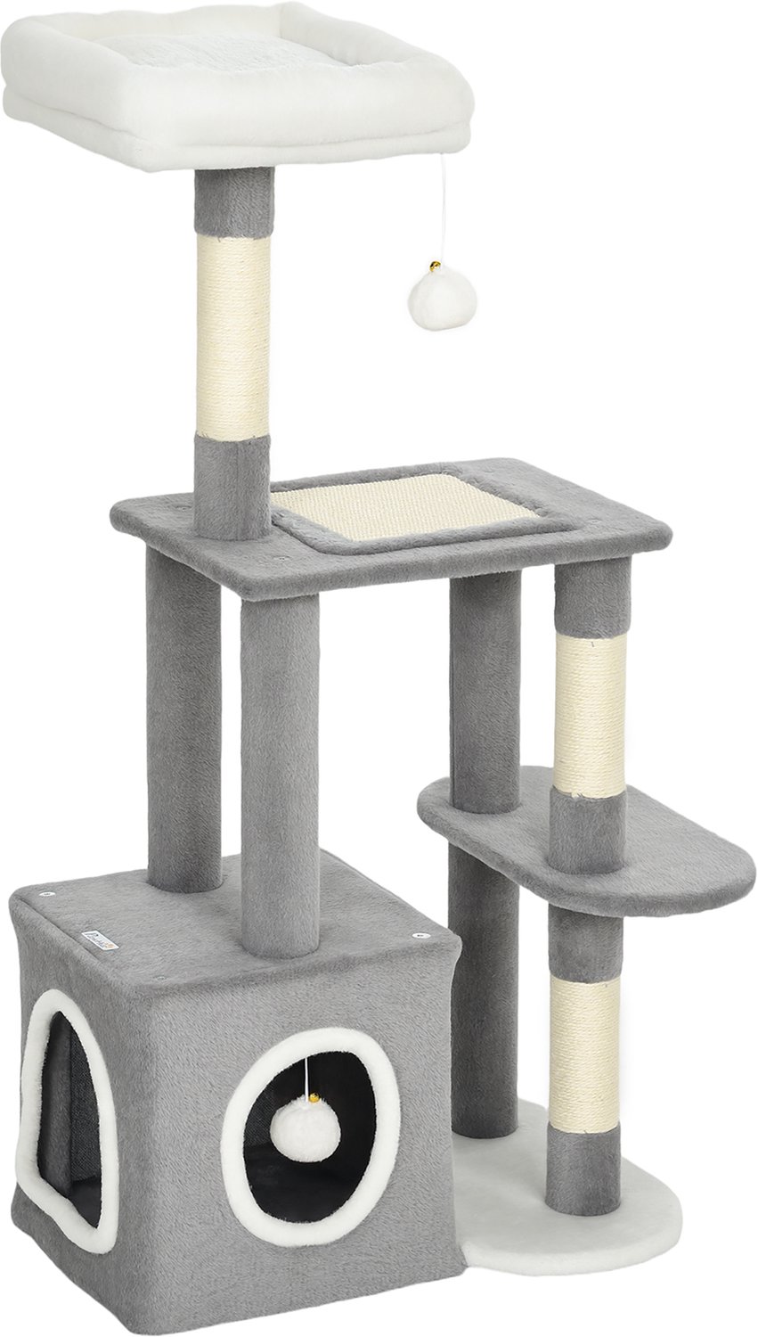 Pawona Krabpaal met kattenhuis en ligbed - 55 x 40 x 107 cm - Grijs/Wit