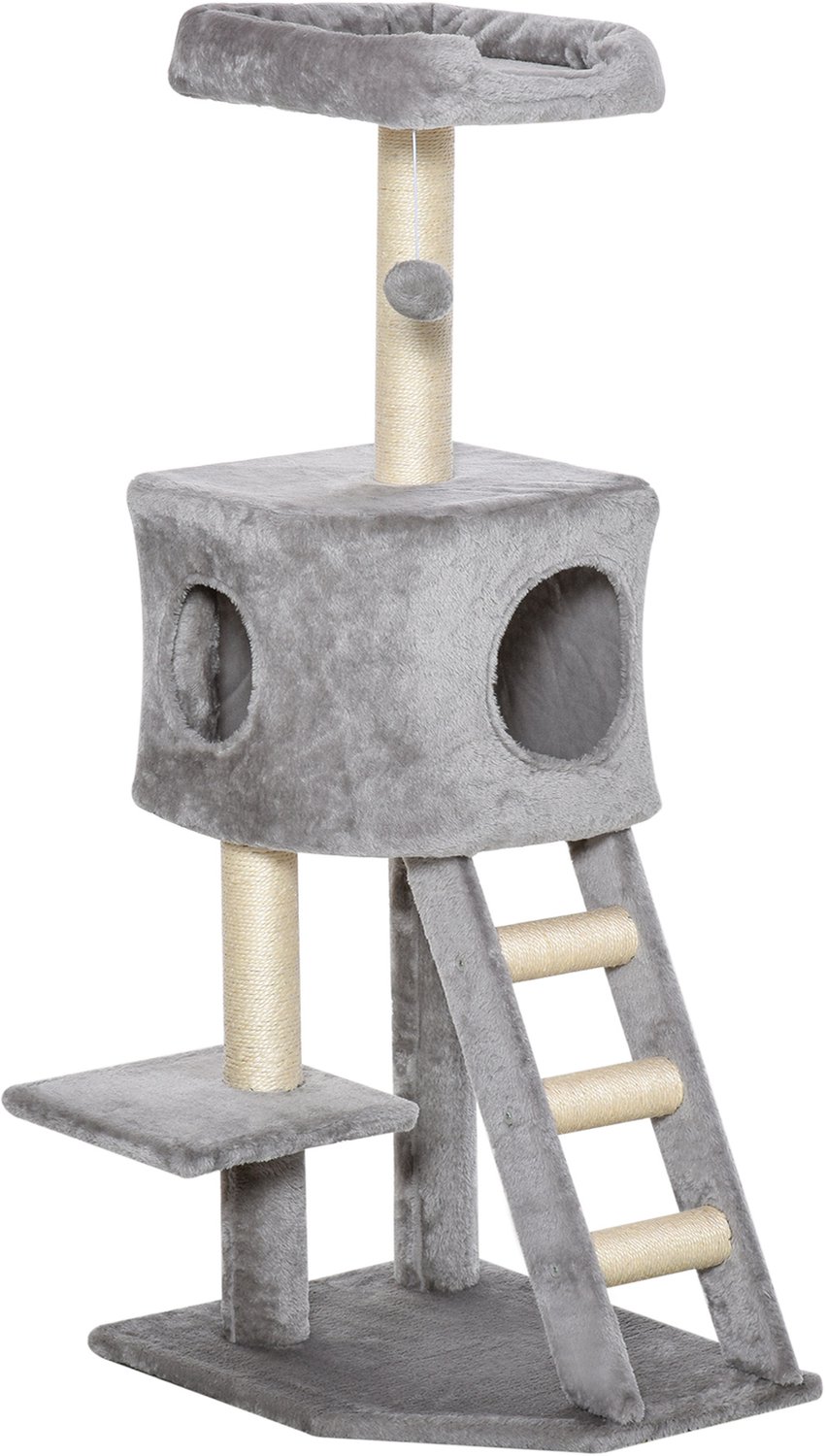 Pawona Krabpaal - Met kattenhuis, ligplatforms, ladder en speelbal - 50 x 40 x 120 cm - Lichtgrijs
