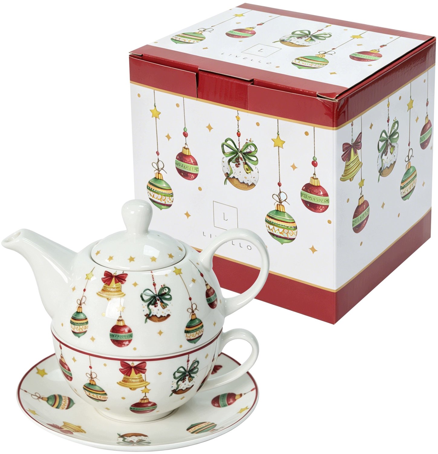 Livello Porseleinen Theeset: Mok 250ml, Kan 400ml & Kerstballen