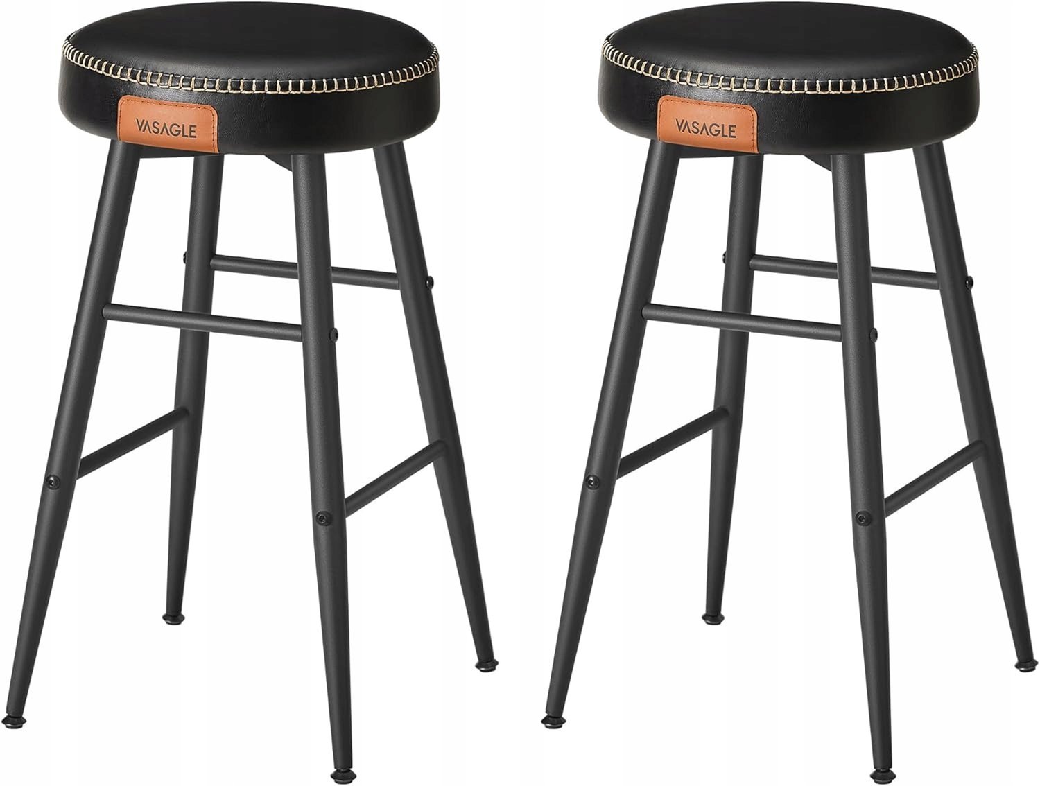 Set van 2 zwarte barkrukken met PU-lederen zitting, Mid-Century stijl