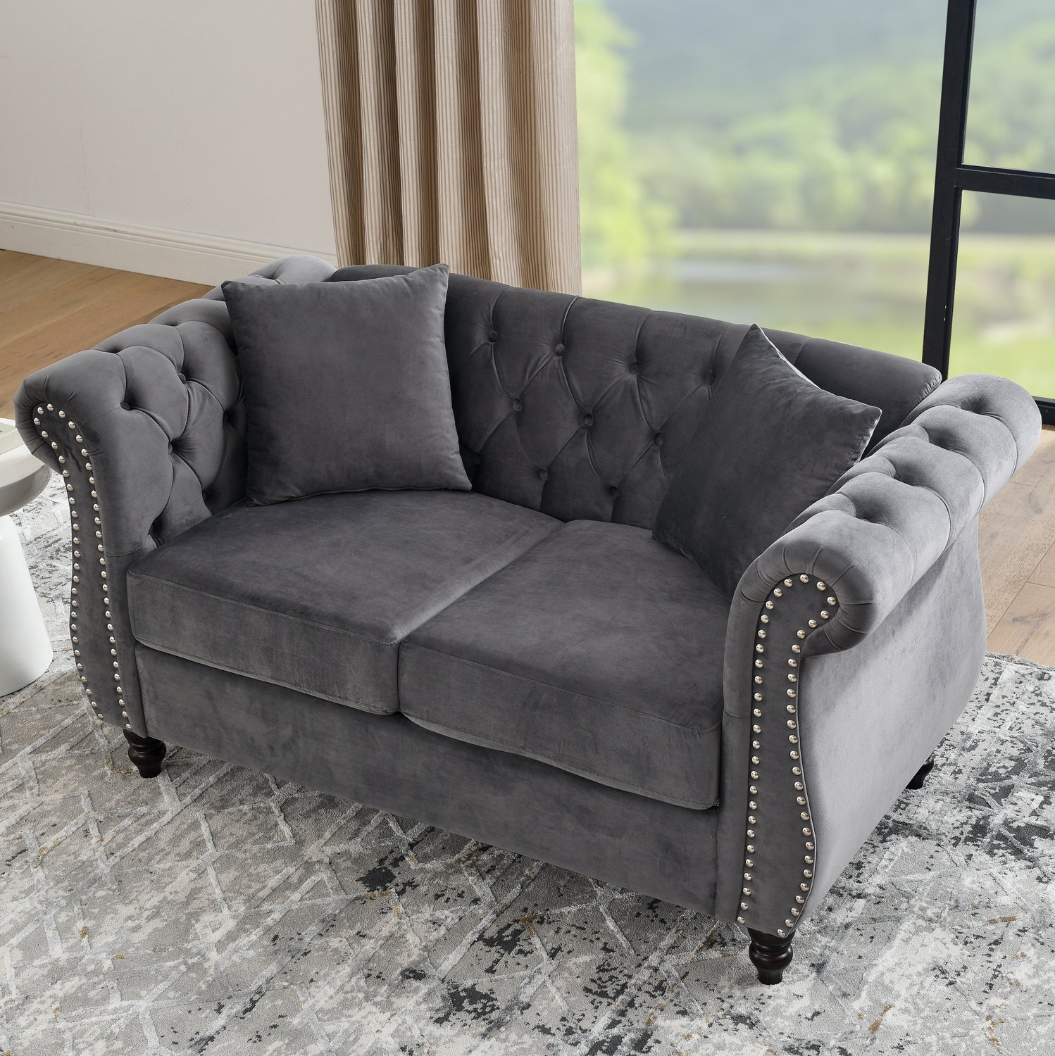 MODENUIT Chesterfield Bank 148 x 73,6 x 78 cm - Gecapitonneerde Rug - Woonkamer en Kantoor - Fluweel - Grijs