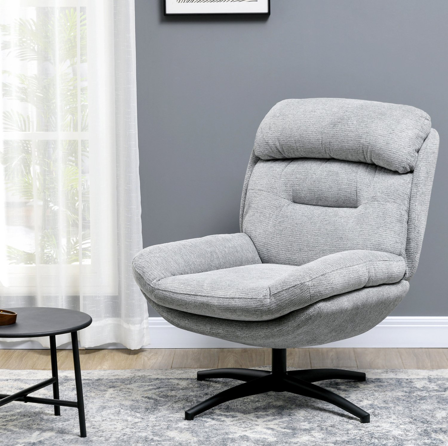 STILVORA Draaifauteuil 79 x 91 x 98 cm - 360 Graden Draaibaar met Armleuningen - Voor Woonkamer - Chenillestof en Staal - Grijs