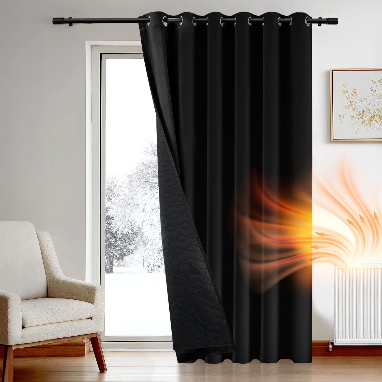 Famanu Verduisterende gordijnen voor woonkamer en slaapkamer, thermisch isolerend, 200 x 220 cm, zwart, 1 paneel, perfect voor het creëren van een donkere en rustige omgeving