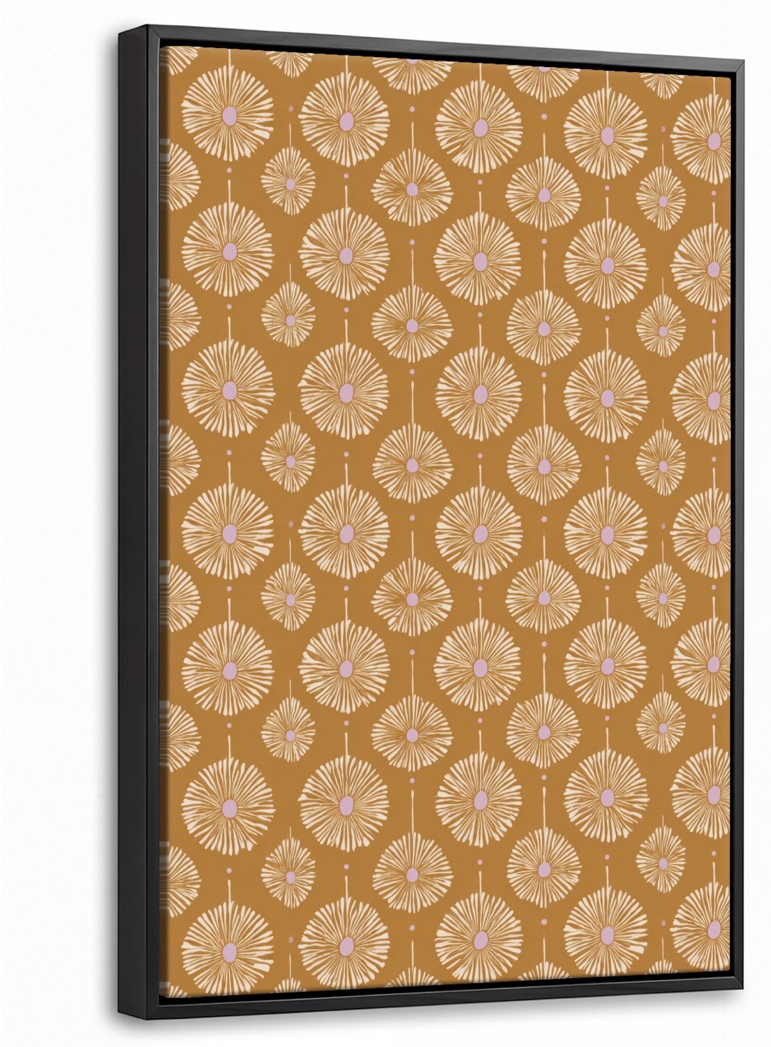 Canvas Schilderij met Baklijst 40x60cm - Bloemen - Modern - Oker - Muurdecoratie woonkamer - Slaapkamer decoratie - Kamer accessoires - Schilderijen op canvas met lijst
