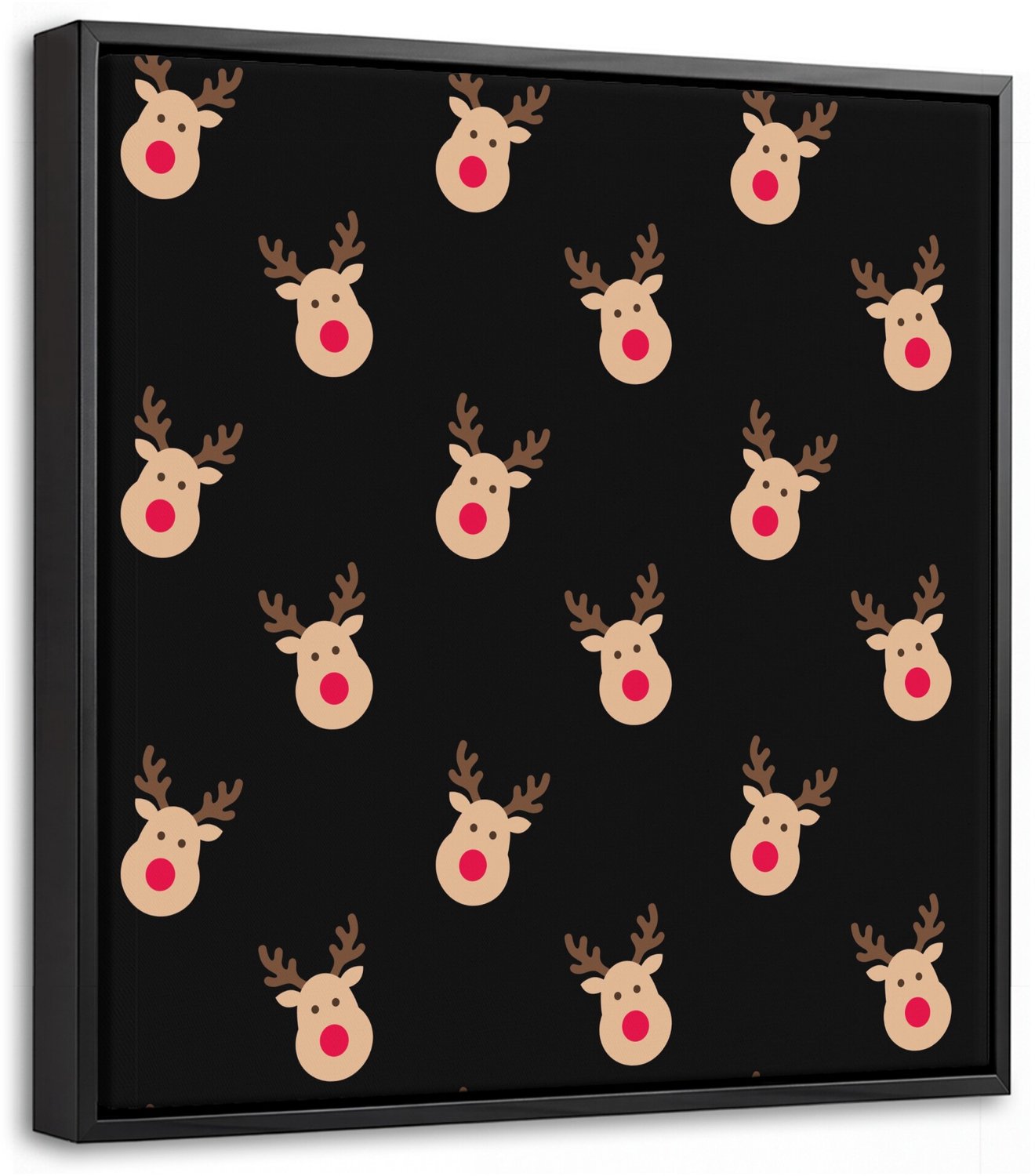 Canvas Schilderij met Baklijst 20x20cm - Rendieren - Kerst - Zwart - Muurdecoratie woonkamer - Slaapkamer decoratie - Kamer accessoires - Schilderijen op canvas met lijst