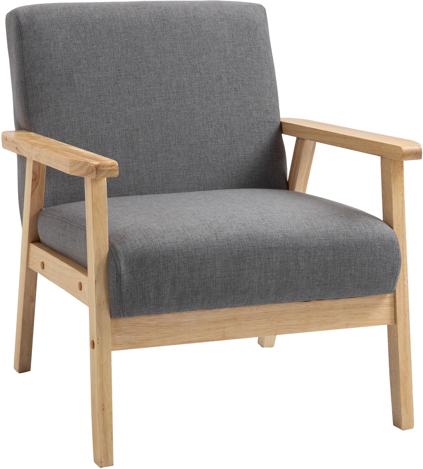 DESMIU Fauteuil 64 x 70 x 72 cm - Brede Zitting met Twee Kussens en Armleuningen - Voor Woonkamer - Hout en Linnenlook - Grijs