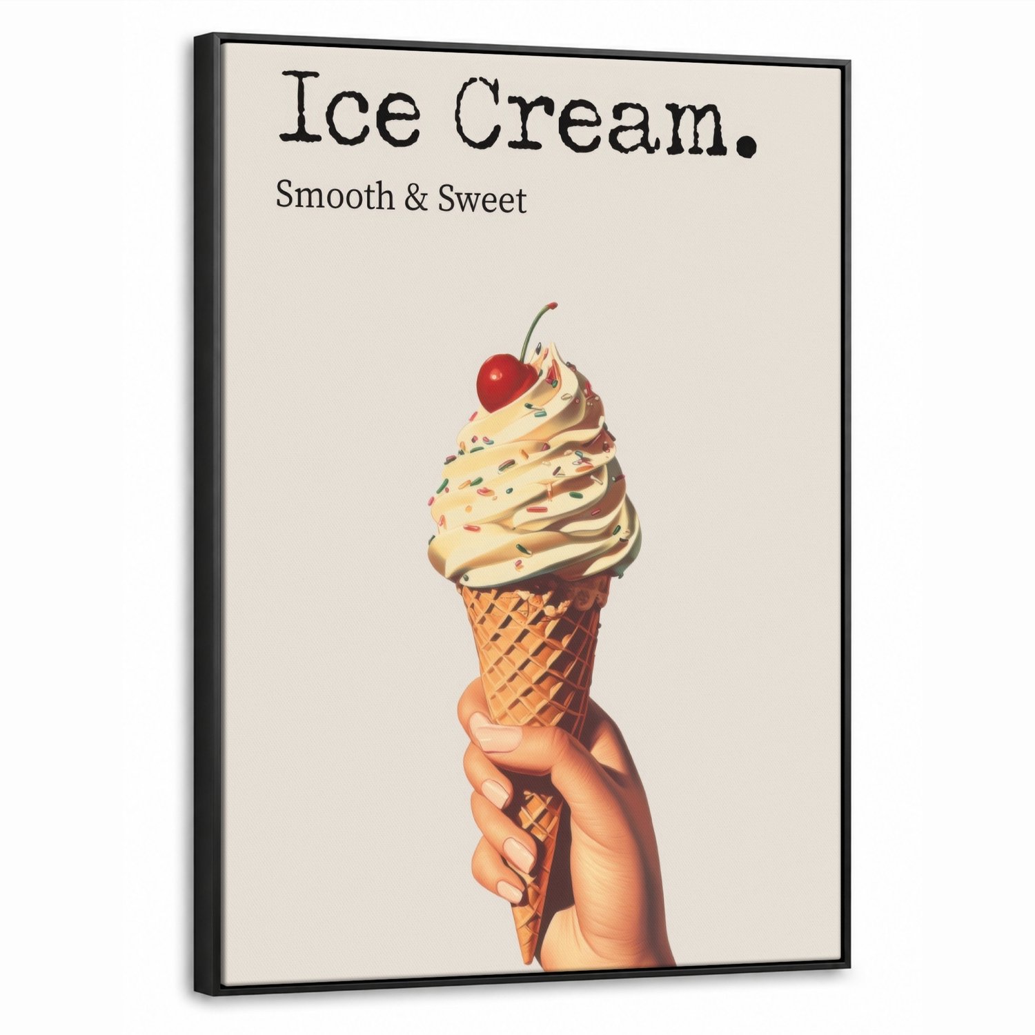 Canvas Schilderij met Baklijst 50x70cm - Ice cream - Softijs - Kleurrijk - Kers - Muurdecoratie woonkamer - Slaapkamer decoratie - Kamer accessoires - Schilderijen op canvas met lijst