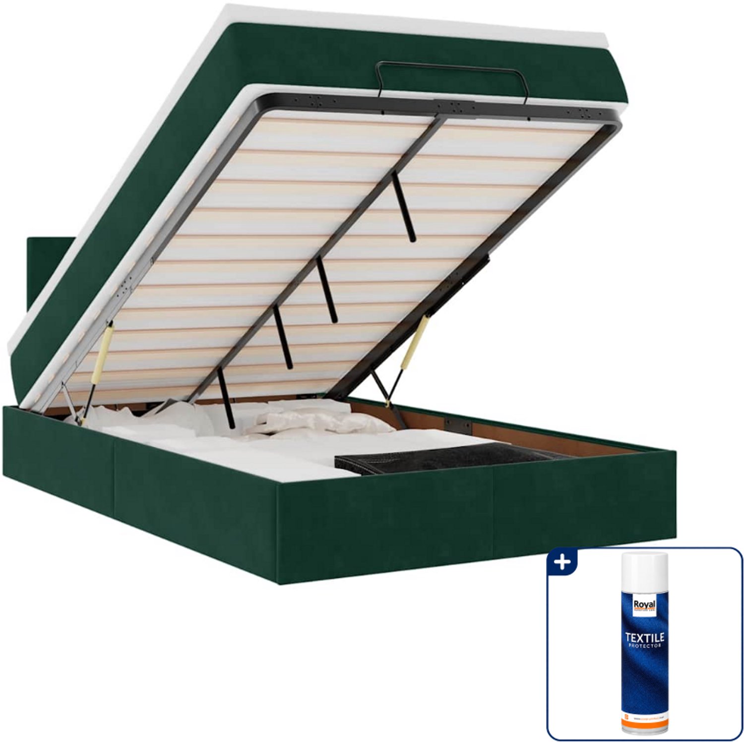 vidaXL ottoman bed met matras - 120 x 200 cm - fluweel - donkergroen - Inclusief textielbeschermer 500 ml Grijs
